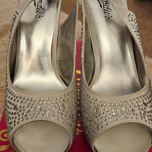 Candie's Silver Embellished Peep-Toe Heels